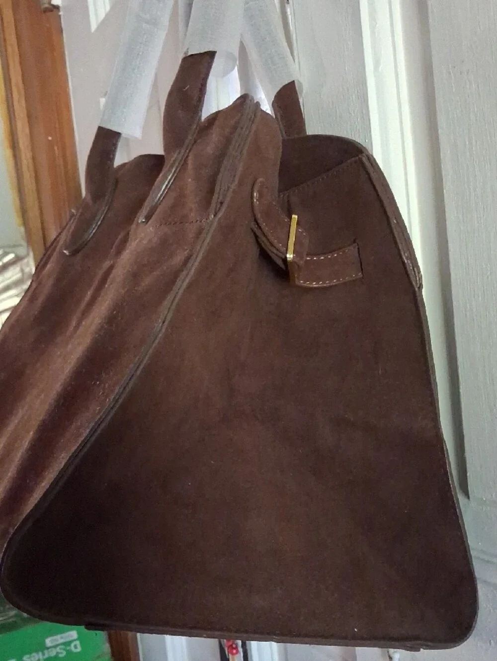Structured Brown Suede Tote Bag with Double Top Handles